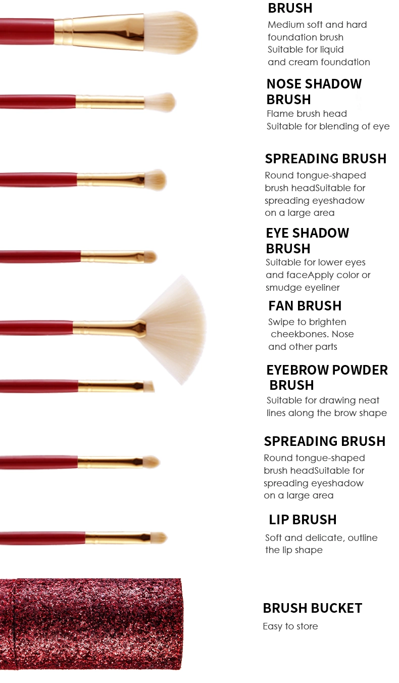 10PCS Fantasy Face Brush Foundation Blending Blush Free Synthetic Makeup Brush Set with Cosmetic Bag
